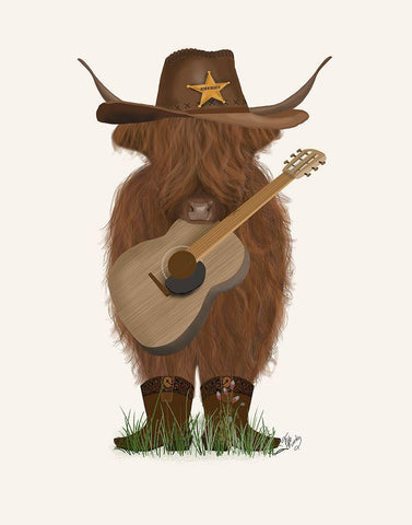 Cow Cowboy White Modern Wood Framed Art Print with Double Matting by Fab Funky