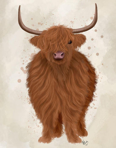 Highland Cow 1, Full Black Ornate Wood Framed Art Print with Double Matting by Fab Funky