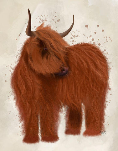 Highland Cow 2, Full White Modern Wood Framed Art Print with Double Matting by Fab Funky