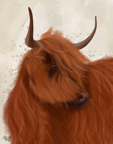 Highland Cow 2, Portrait Black Ornate Wood Framed Art Print with Double Matting by Fab Funky