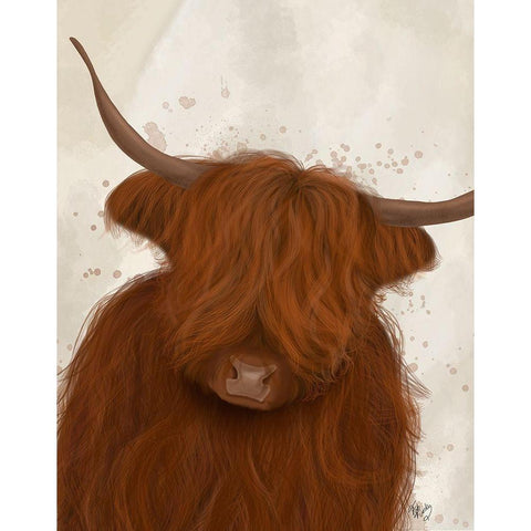 Highland Cow 3, Portrait White Modern Wood Framed Art Print by Fab Funky