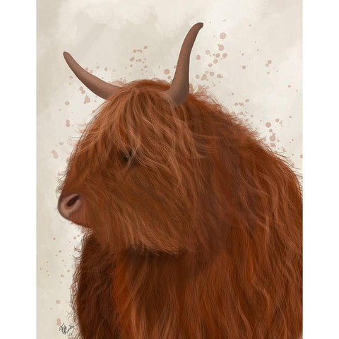 Highland Cow 4, Portrait White Modern Wood Framed Art Print by Fab Funky