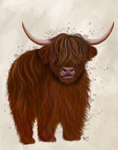 Highland Cow 5, Full Black Ornate Wood Framed Art Print with Double Matting by Fab Funky