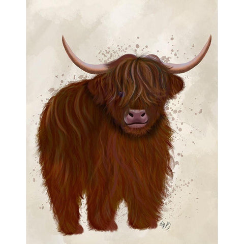 Highland Cow 5, Full White Modern Wood Framed Art Print by Fab Funky