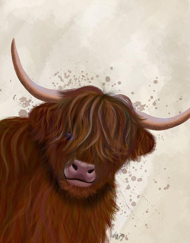 Highland Cow 5, Portrait Black Ornate Wood Framed Art Print with Double Matting by Fab Funky