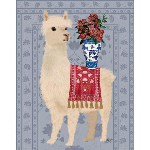 Llama Chinoiserie 2 Gold Ornate Wood Framed Art Print with Double Matting by Fab Funky
