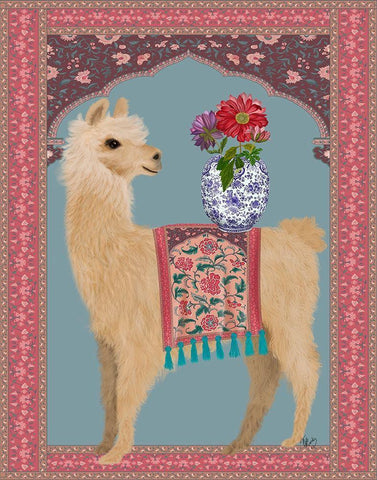 Llama Chinoiserie 3 Black Ornate Wood Framed Art Print with Double Matting by Fab Funky