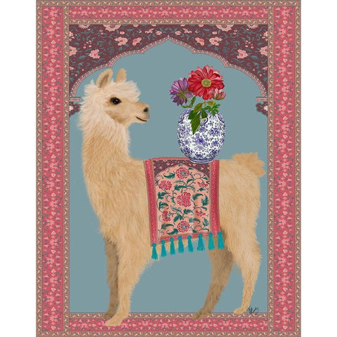 Llama Chinoiserie 3 Black Modern Wood Framed Art Print with Double Matting by Fab Funky