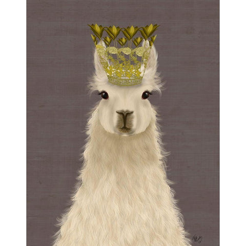 Llama Queen Gold Ornate Wood Framed Art Print with Double Matting by Fab Funky