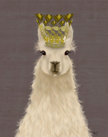 Llama Queen White Modern Wood Framed Art Print with Double Matting by Fab Funky