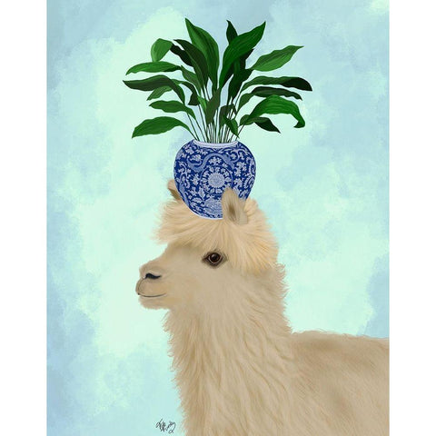 Llama Aspidistra White Modern Wood Framed Art Print by Fab Funky