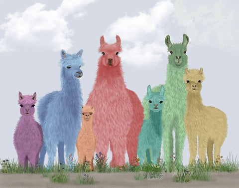 Llama Pastel Family White Modern Wood Framed Art Print with Double Matting by Fab Funky