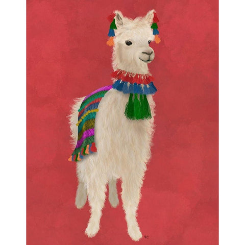 Llama Traditional 1, Full Gold Ornate Wood Framed Art Print with Double Matting by Fab Funky