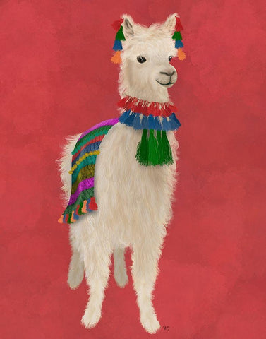 Llama Traditional 1, Full White Modern Wood Framed Art Print with Double Matting by Fab Funky
