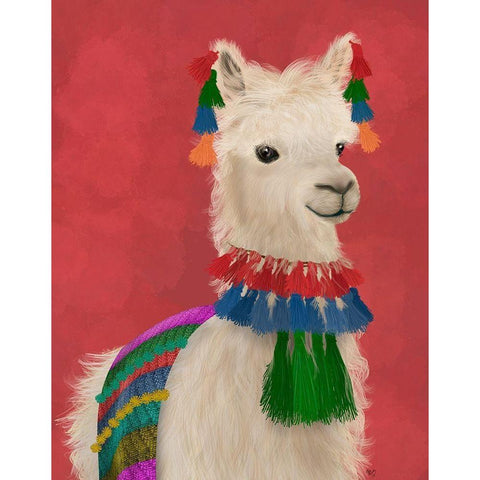 Llama Traditional 1, Portrait Black Modern Wood Framed Art Print with Double Matting by Fab Funky