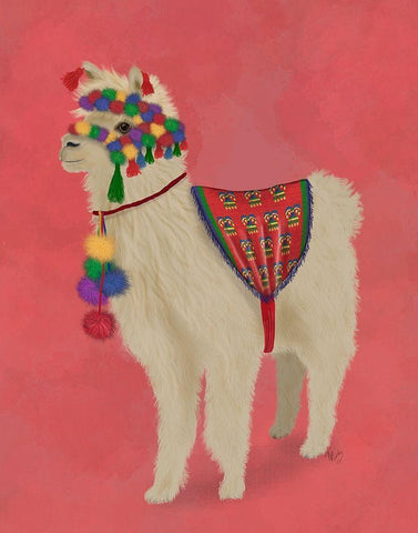 Llama Traditional 2, Full White Modern Wood Framed Art Print with Double Matting by Fab Funky