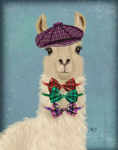 Llama Dapper White Modern Wood Framed Art Print with Double Matting by Fab Funky