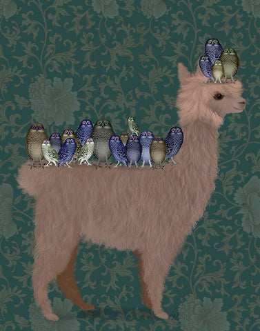 Llama Owls, Full White Modern Wood Framed Art Print with Double Matting by Fab Funky