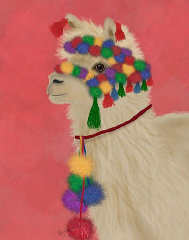 Llama Traditional 2, Portrait White Modern Wood Framed Art Print with Double Matting by Fab Funky