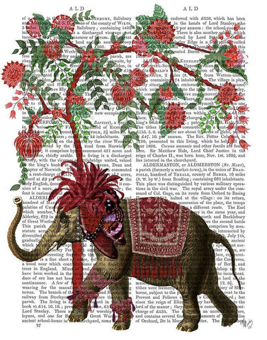 Niraj Elephant, Red Tree Black Ornate Wood Framed Art Print with Double Matting by Fab Funky