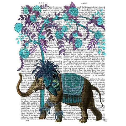 Niraj Elephant, Blue Tree Gold Ornate Wood Framed Art Print with Double Matting by Fab Funky