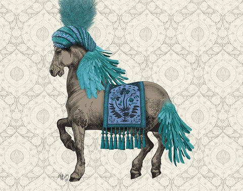 Niraj Horse, Blue White Modern Wood Framed Art Print with Double Matting by Fab Funky