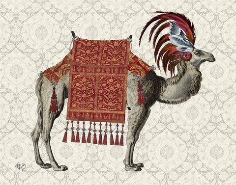 Niraj Camel, Red White Modern Wood Framed Art Print with Double Matting by Fab Funky