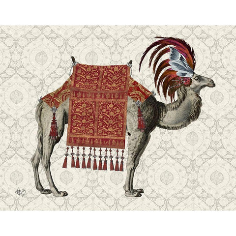 Niraj Camel, Red Gold Ornate Wood Framed Art Print with Double Matting by Fab Funky