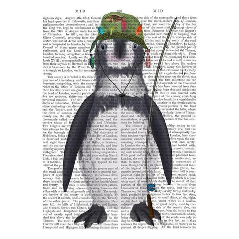 Penguin Fishing Book Print Gold Ornate Wood Framed Art Print with Double Matting by Fab Funky