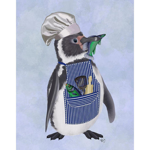 Penguin Chef Gold Ornate Wood Framed Art Print with Double Matting by Fab Funky