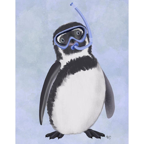 Penguin Snorkel Gold Ornate Wood Framed Art Print with Double Matting by Fab Funky