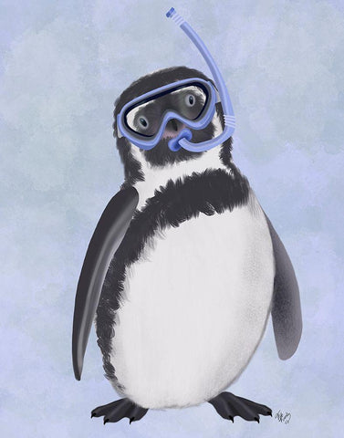 Penguin Snorkel White Modern Wood Framed Art Print with Double Matting by Fab Funky