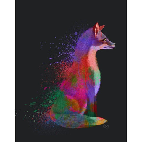 Neon Fox Gold Ornate Wood Framed Art Print with Double Matting by Fab Funky