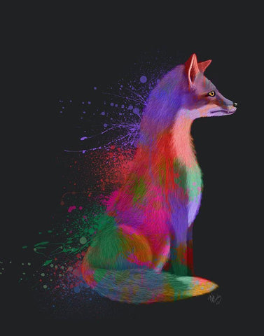 Neon Fox White Modern Wood Framed Art Print with Double Matting by Fab Funky