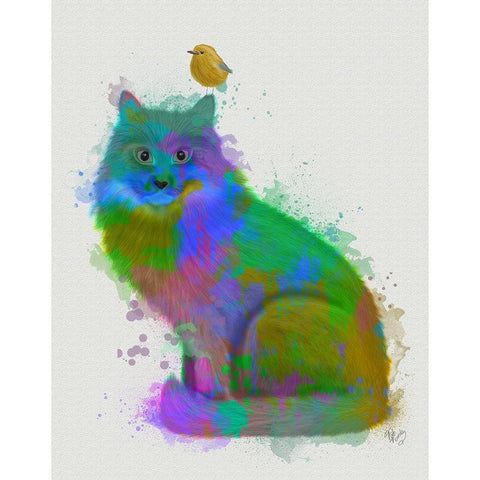Cat Rainbow Splash 12 White Modern Wood Framed Art Print by Fab Funky