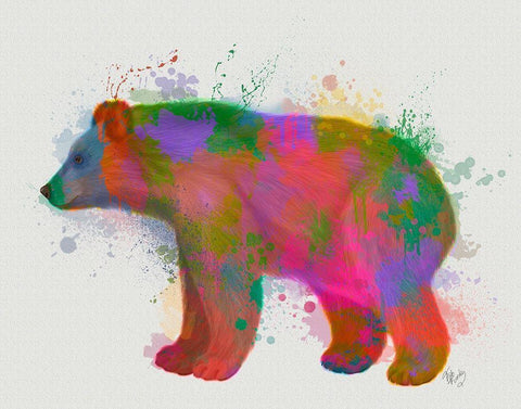 Bear Rainbow Splash 2 White Modern Wood Framed Art Print with Double Matting by Fab Funky