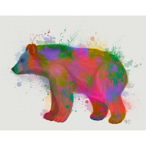 Bear Rainbow Splash 2 Gold Ornate Wood Framed Art Print with Double Matting by Fab Funky