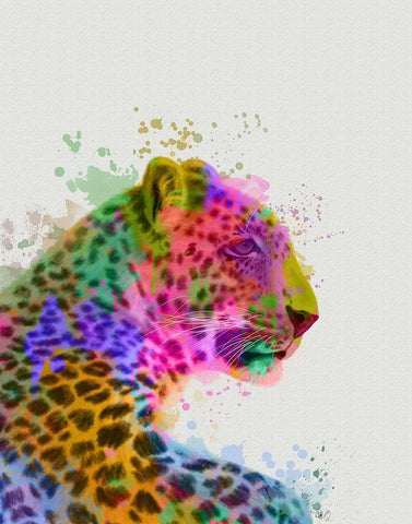 Leopard Rainbow Splash 1 White Modern Wood Framed Art Print with Double Matting by Fab Funky