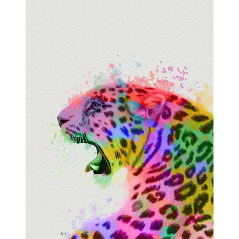 Leopard Rainbow Splash 2 Black Modern Wood Framed Art Print with Double Matting by Fab Funky