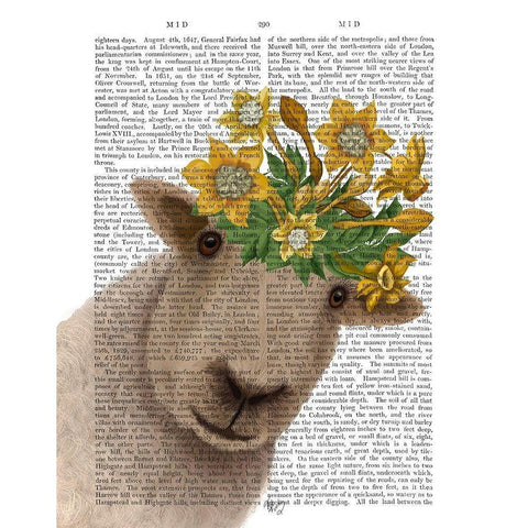 Sheep with Daffodil Crown Book Print Black Modern Wood Framed Art Print with Double Matting by Fab Funky