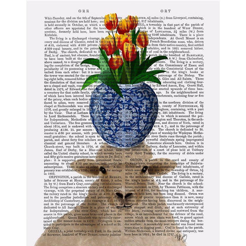 Sheep and Tulips Book Print Gold Ornate Wood Framed Art Print with Double Matting by Fab Funky