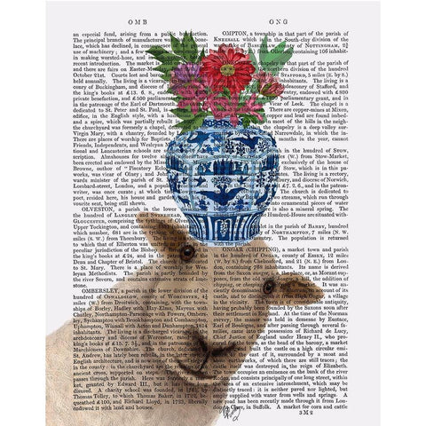 Sheep with Vase of Flowers Book Print Gold Ornate Wood Framed Art Print with Double Matting by Fab Funky