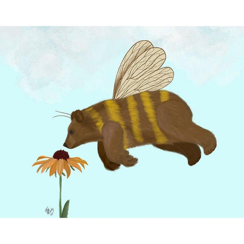 Bear Bee Black Modern Wood Framed Art Print with Double Matting by Fab Funky