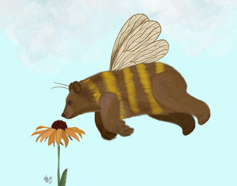 Bear Bee Black Ornate Wood Framed Art Print with Double Matting by Fab Funky