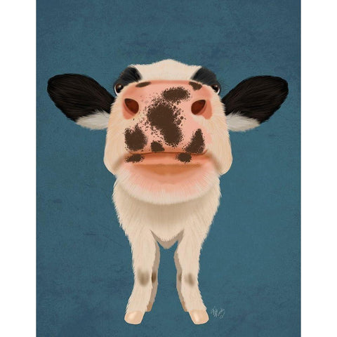 Nosey Cow 1 Black Modern Wood Framed Art Print with Double Matting by Fab Funky
