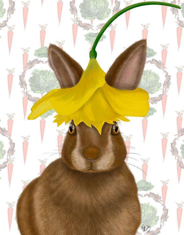 Daffodil Rabbit Black Ornate Wood Framed Art Print with Double Matting by Fab Funky