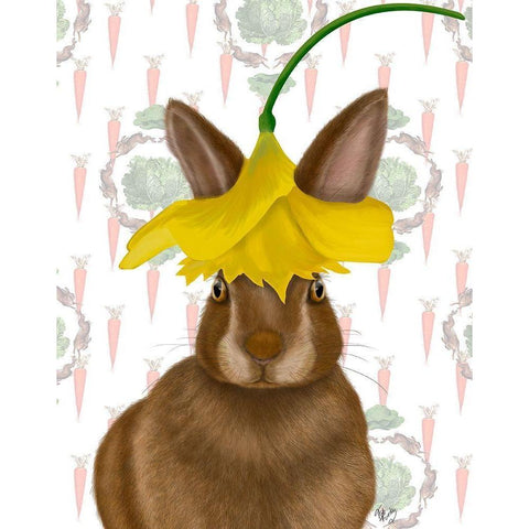 Daffodil Rabbit Gold Ornate Wood Framed Art Print with Double Matting by Fab Funky
