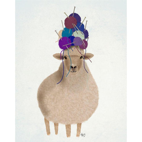 Sheep with Wool Hat, Full Black Modern Wood Framed Art Print with Double Matting by Fab Funky