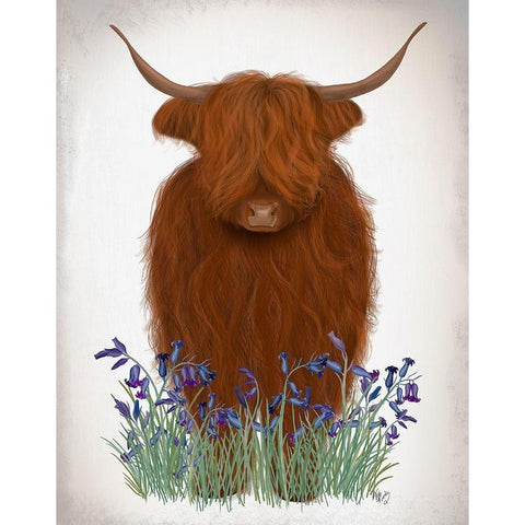 Highland Cow, Bluebell Black Modern Wood Framed Art Print by Fab Funky