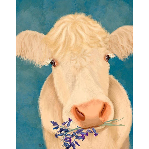 Cow Cream, Bluebells Black Modern Wood Framed Art Print with Double Matting by Fab Funky